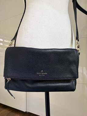 Kate Spade Black Chester Street Pebble Leather Foldover Crossbody Bag EUC